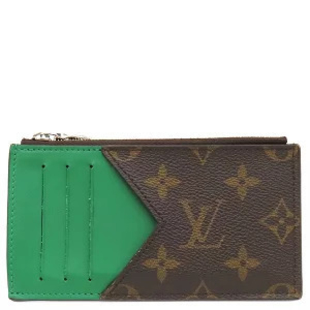 Louis Vuitton coin case Wallet card Monogram Macassar Brown green black fragment